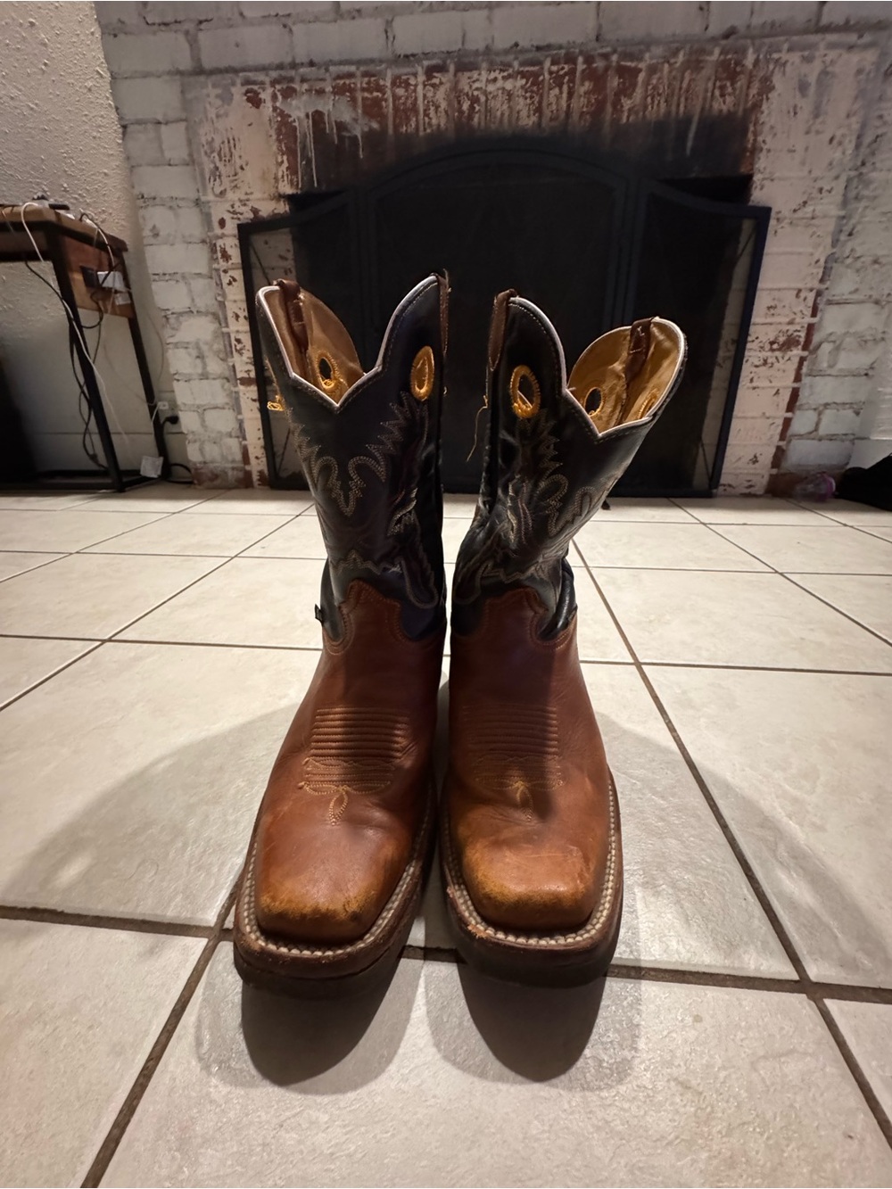 Brown Foot with Black Embroidered Shaft Cowboy Boots